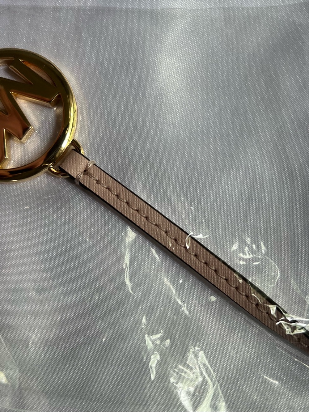 Michael Kors Light Pink Leather Key & Logo Ring with Gold Hardware